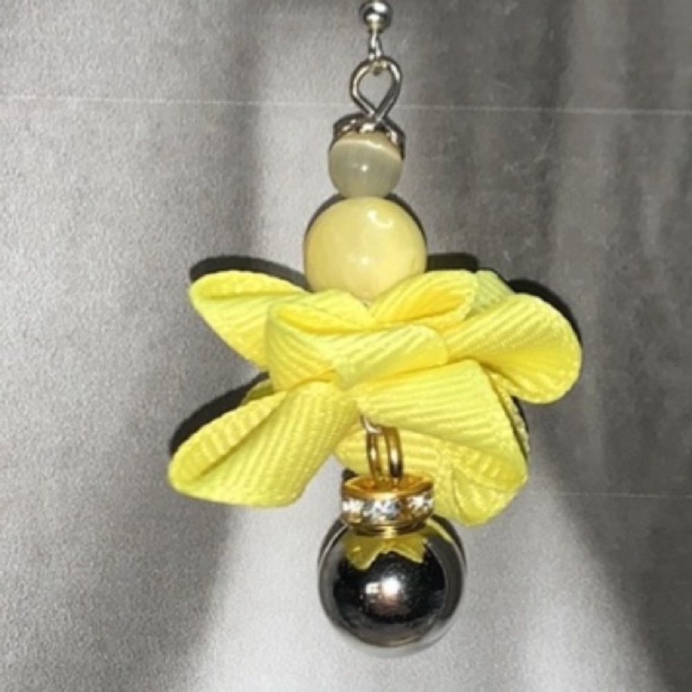 Bright Yellow Semi Precision Stone and soft Ribbon drop Dangle Earrings